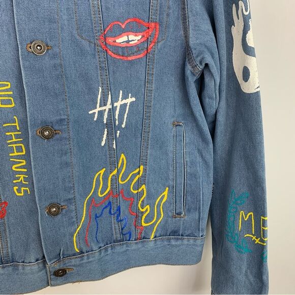 NWOT Brooklyn Cloth Streetwear Graffiti Denim Button Up Jacket unisex size small - Picture 6 of 14